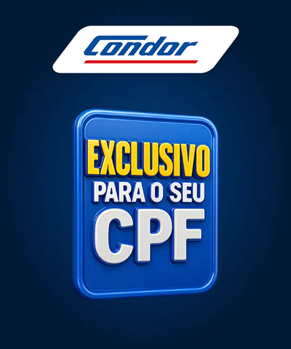 Logo Condor com texto em destaque: “Exclusivo para o seu CPF” em azul e amarelo.