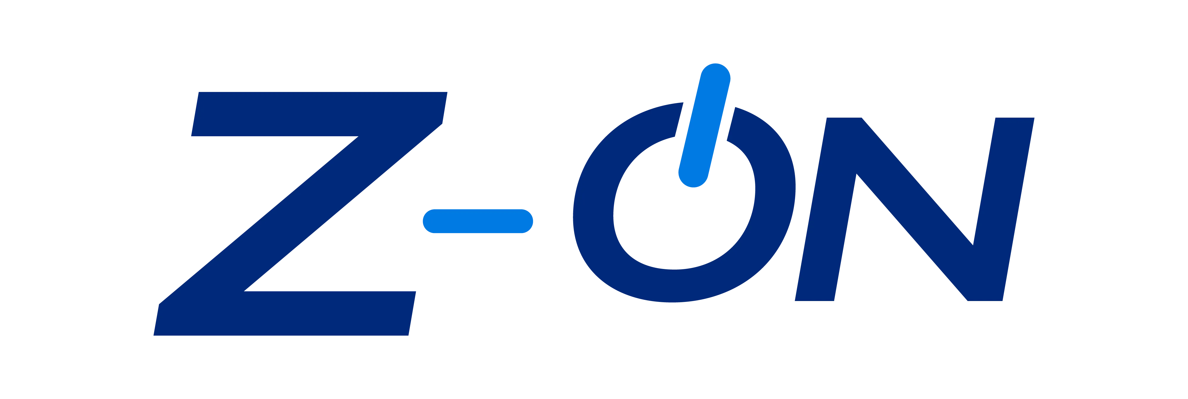 Cartão azul Z-ON com a palavra “ON” repetida em destaque.